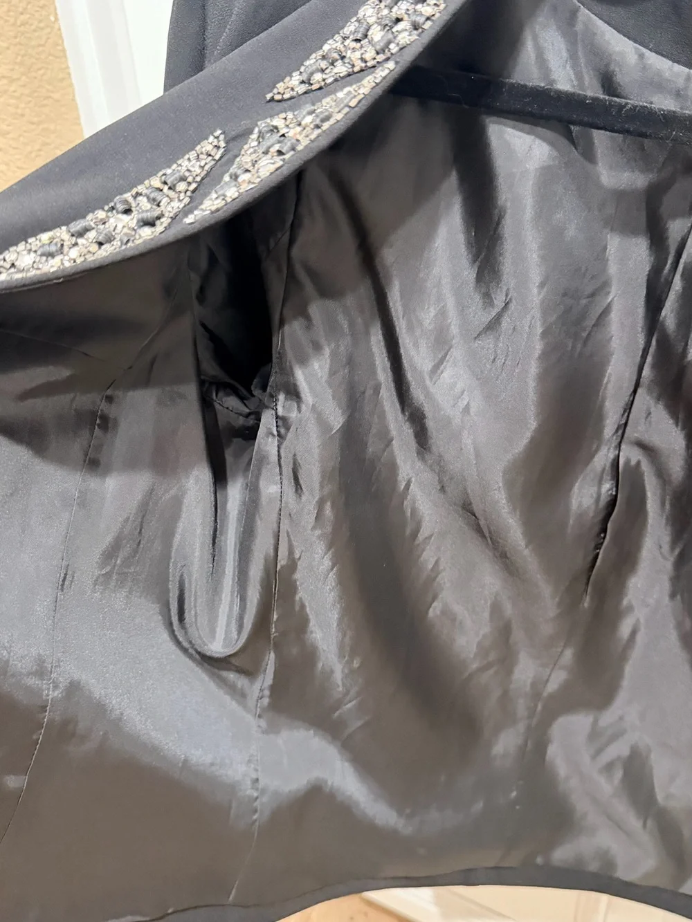 H&M Black Open Blazer with Beaded Lapel Detail